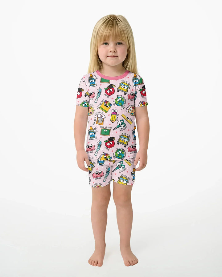 Happy School Pals Two Piece Short Sleeve Shorts Pajama Set