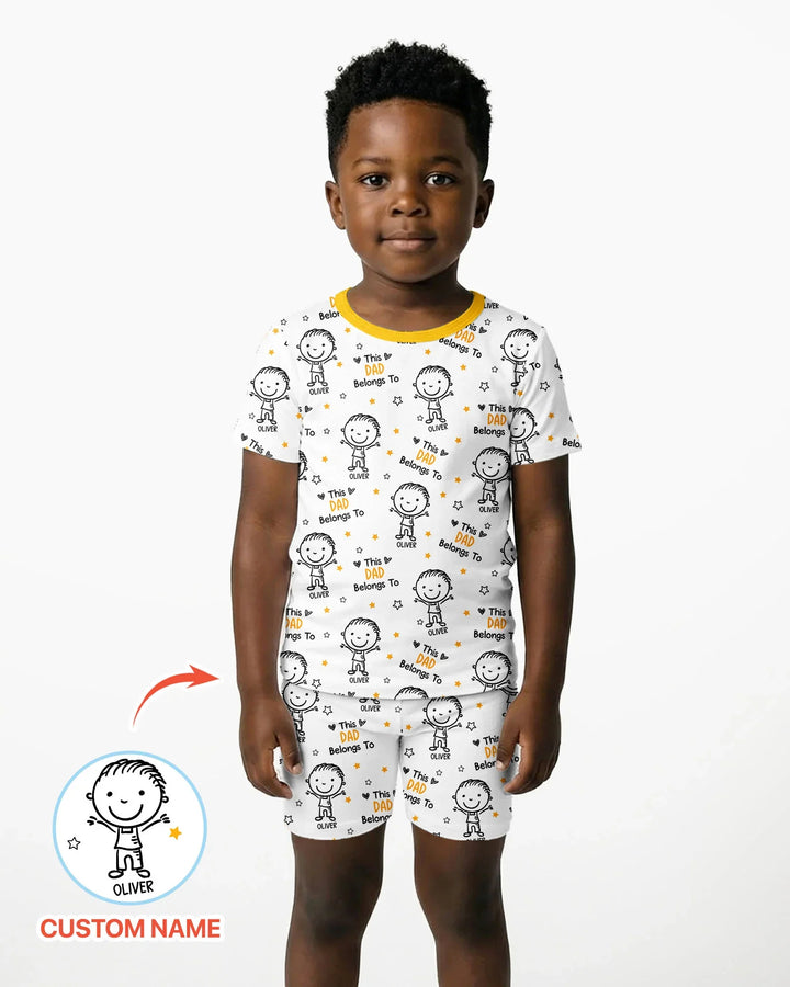 Custom Name This Dad Belongs To Doodle Bamboo Two Piece Short Sleeve Shorts Pajama Set