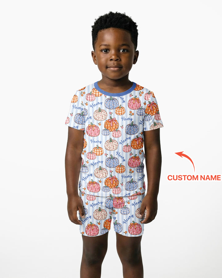 Custom Name Pumpkin Patch Bamboo Two Piece Short Sleeve Shorts Pajama Set