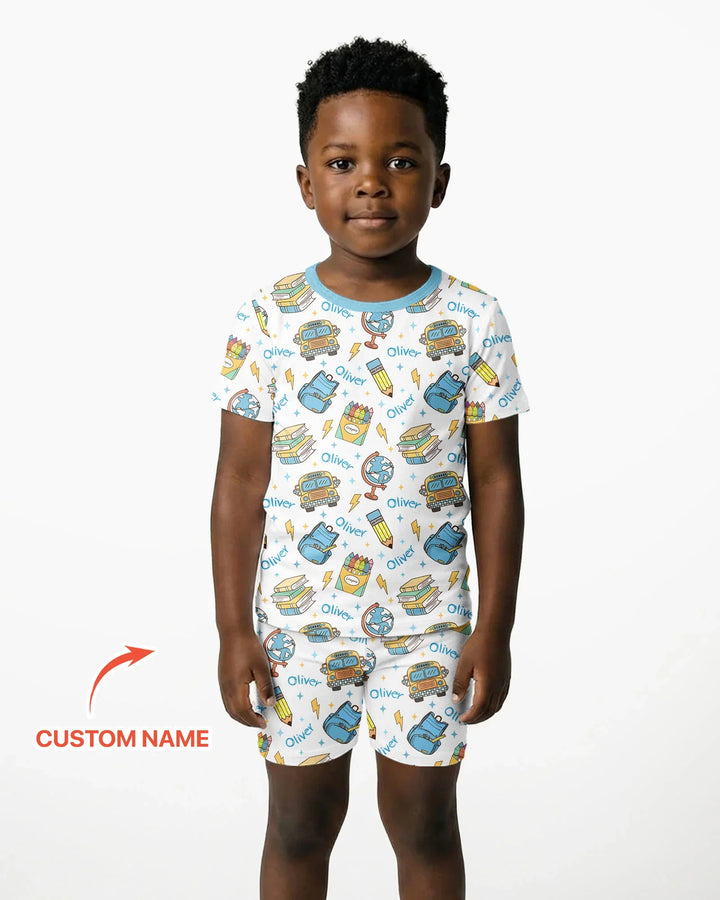 Custom Name Back To School Bamboo Two Piece Short Sleeve Shorts Pajama Set