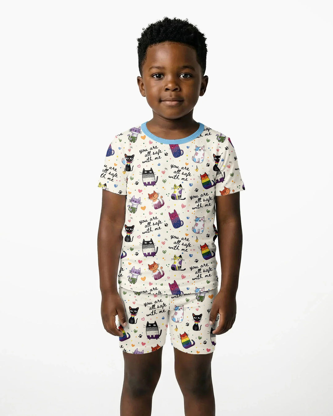Loved & Safe Kitties Family Matching Bamboo Two Piece Short Sleeve Shorts Pajama Set