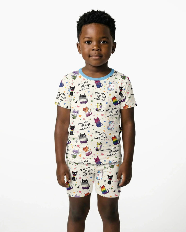 Loved & Safe Kitties Family Matching Bamboo Two Piece Short Sleeve Shorts Pajama Set
