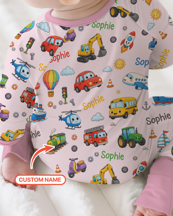 Custom Name Cute Transport Bamboo Convertible Zippy