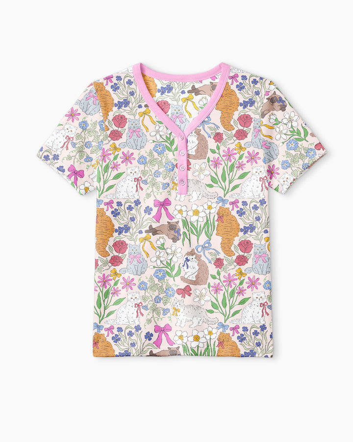 The Garden Cattery Mommy & Me Matching Bamboo Women Short Sleeve Short Pajama Set