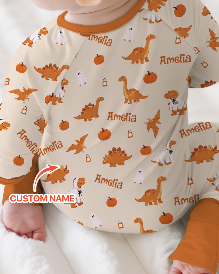 Custom Name Spooky Dinosaur Halloween - Personalized Bamboo Convertible Zippy