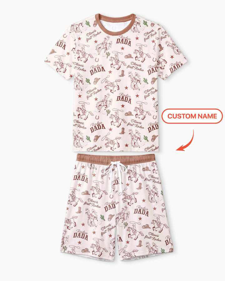 Custom Name First Rodeo Family Matching Bamboo Men Short Sleeve Short Pajama Set