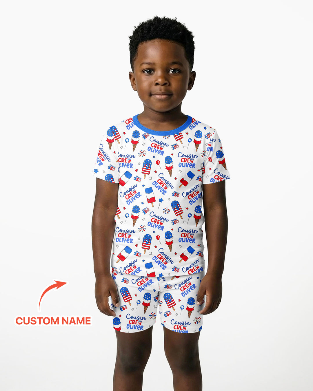 Custom Name 4th of July Cousin Crew Bamboo Two Piece Short Sleeve Shorts Pajama Set