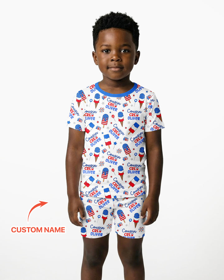Custom Name 4th of July Cousin Crew Bamboo Two Piece Short Sleeve Shorts Pajama Set