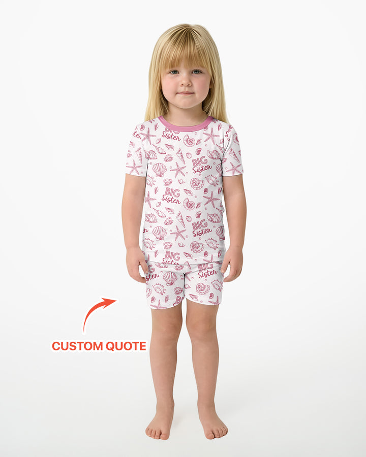 Coquette Seashell Matching Sibling Bamboo Two Piece Short Sleeve Shorts Pajama Set