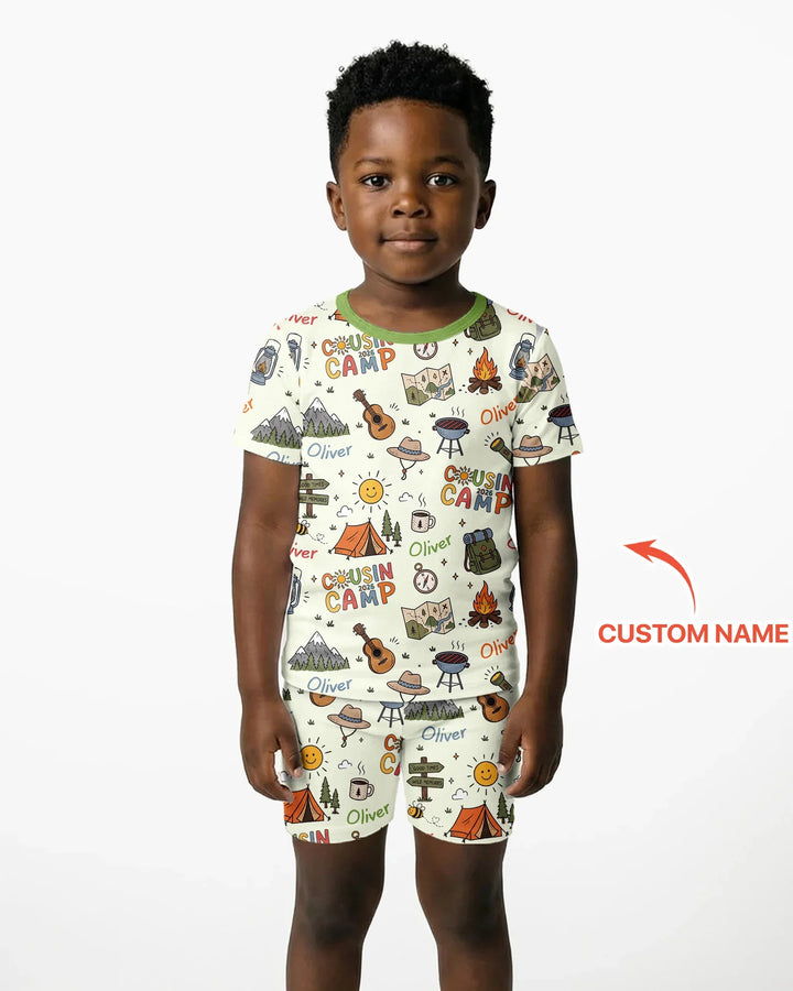 Custom Name Cousin Camp 2026 Bamboo Two Piece Short Sleeve Shorts Pajama Set