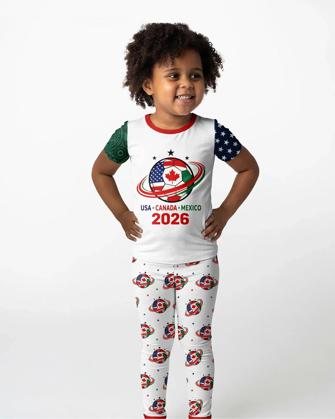Soccer Cup USA Canada Mexico Bamboo Two Piece Short Sleeve Pajama Set