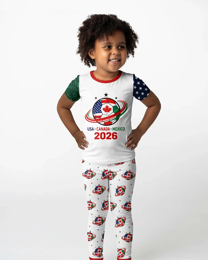 Soccer Cup USA Canada Mexico Bamboo Two Piece Short Sleeve Pajama Set
