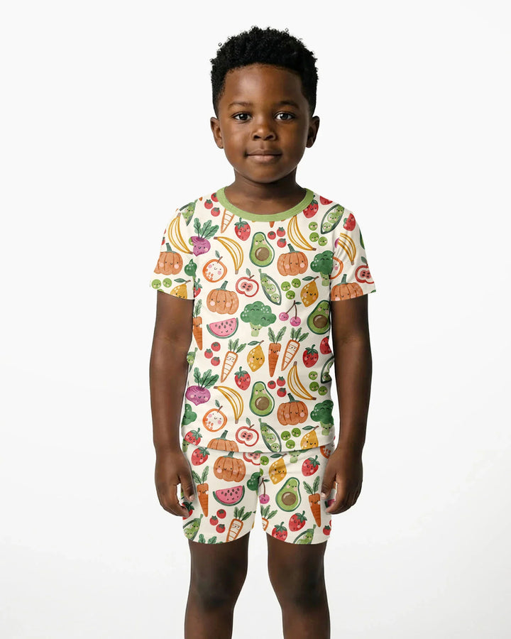 Veggie Friends Family Matching Bamboo Two Piece Short Sleeve Shorts Pajama Set