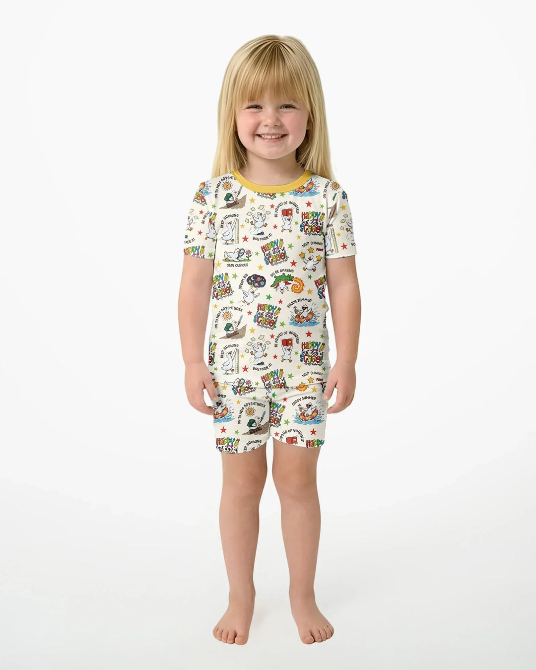 Silly Goose Happy Last Day of School Bamboo Two Piece Short Sleeve Shorts Pajama Set