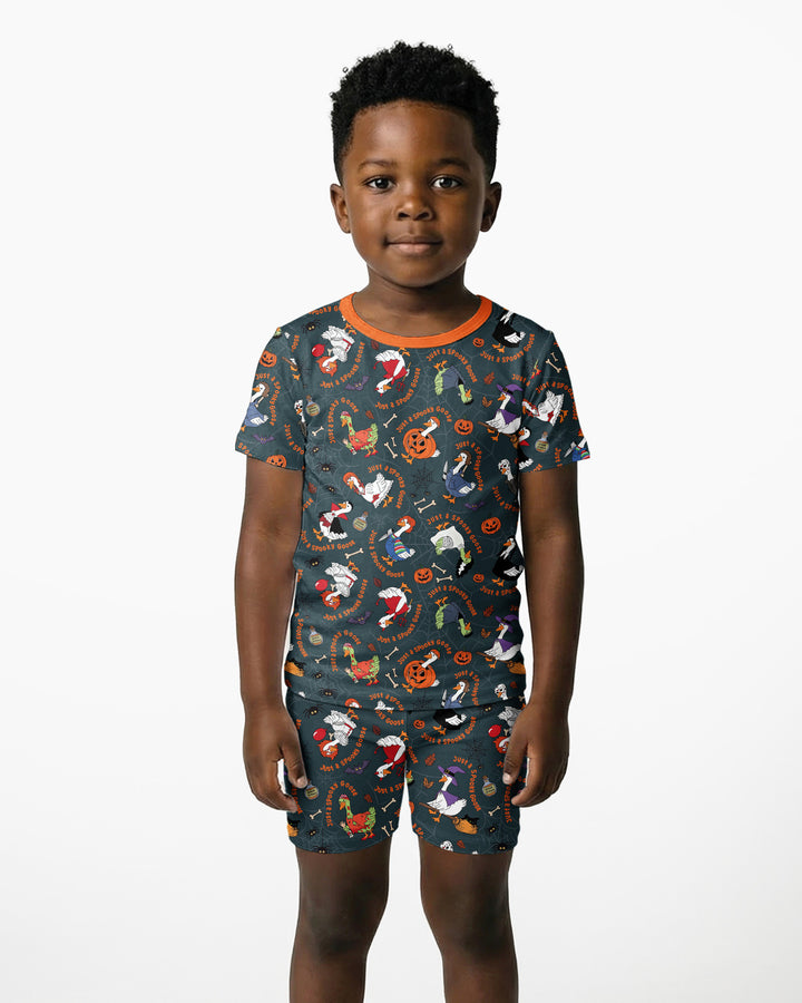 Just A Spooky Goose Family Matching Bamboo Two Piece Short Sleeve Shorts Pajama Set