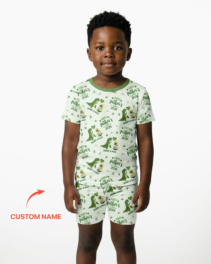 Custom Name Fathers Day 2026 Bamboo Two Piece Short Sleeve Shorts Pajama Set