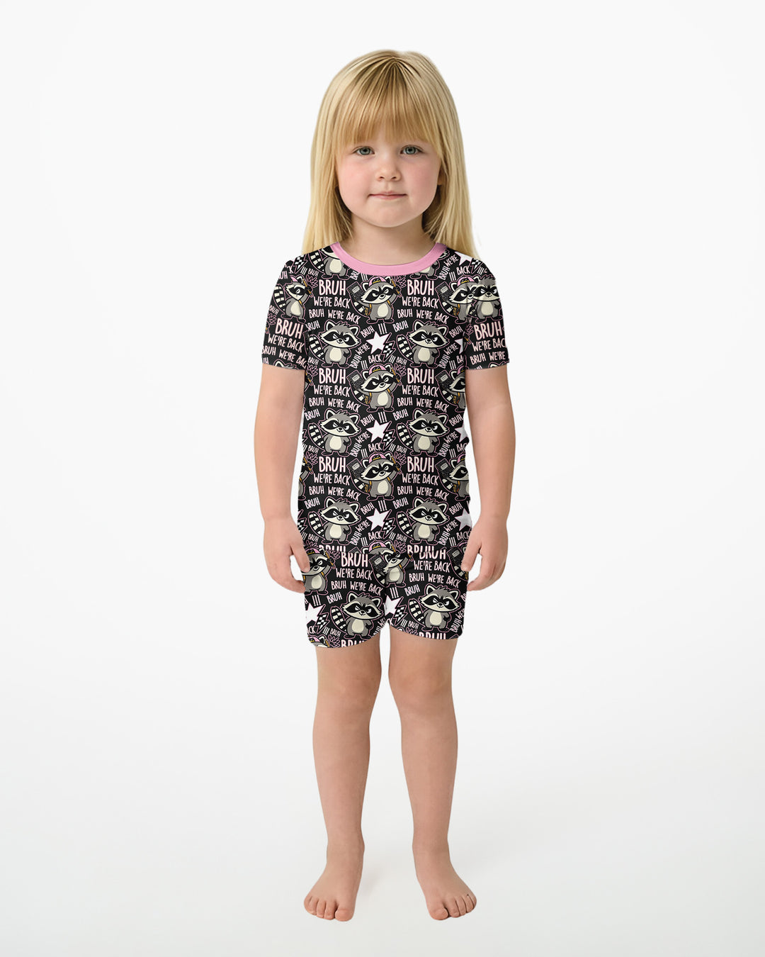 Bruh We're Back Raccoon Bamboo Two Piece Short Sleeve Shorts Pajama Set