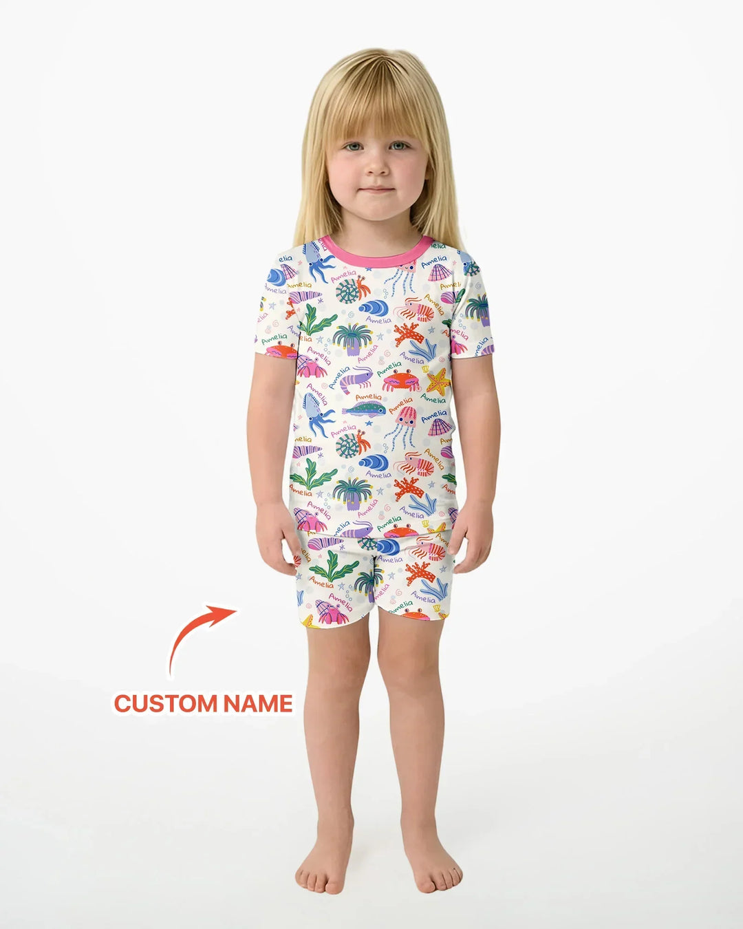 Tide Pool Pals Custom Name Bamboo Two Piece Short Sleeve Shorts Pajama Set