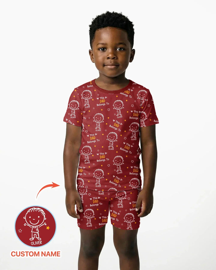 Custom Name This Dad Belongs To Doodle Bamboo Two Piece Short Sleeve Shorts Pajama Set