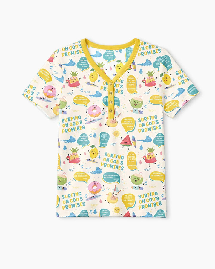 Summer Fruits Surfing On God's Promises Bamboo Women Short Sleeve Short Pajama Set