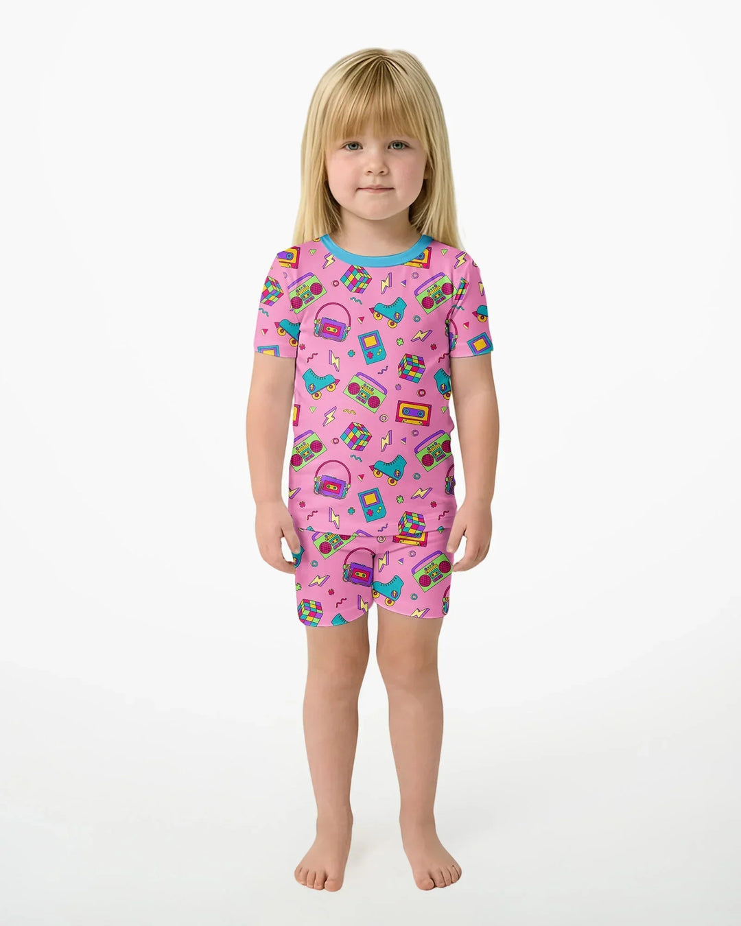 80s Retro Neon Bamboo Two Piece Short Sleeve Shorts Pajama Set