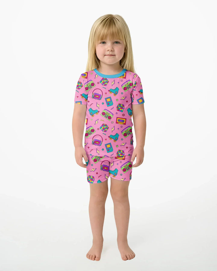 80s Retro Neon Bamboo Two Piece Short Sleeve Shorts Pajama Set