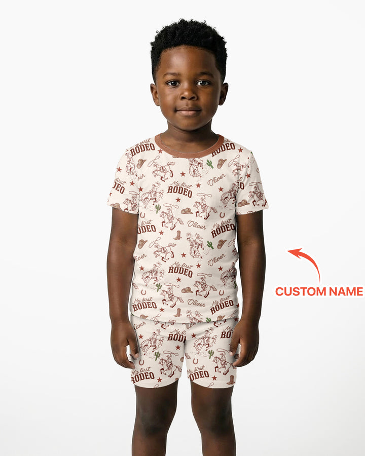 Custom Name First Rodeo Family Matching Bamboo Two Piece Short Sleeve Shorts Pajama Set