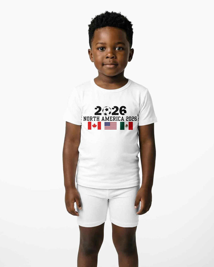 Soccer 2026 USA Canada Mexico Flags Bamboo Two Piece Short Sleeve Shorts Pajama Set