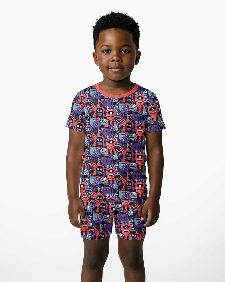 Halloween Multi Eyed Monsters Bamboo Two Piece Short Sleeve Shorts Pajama Set
