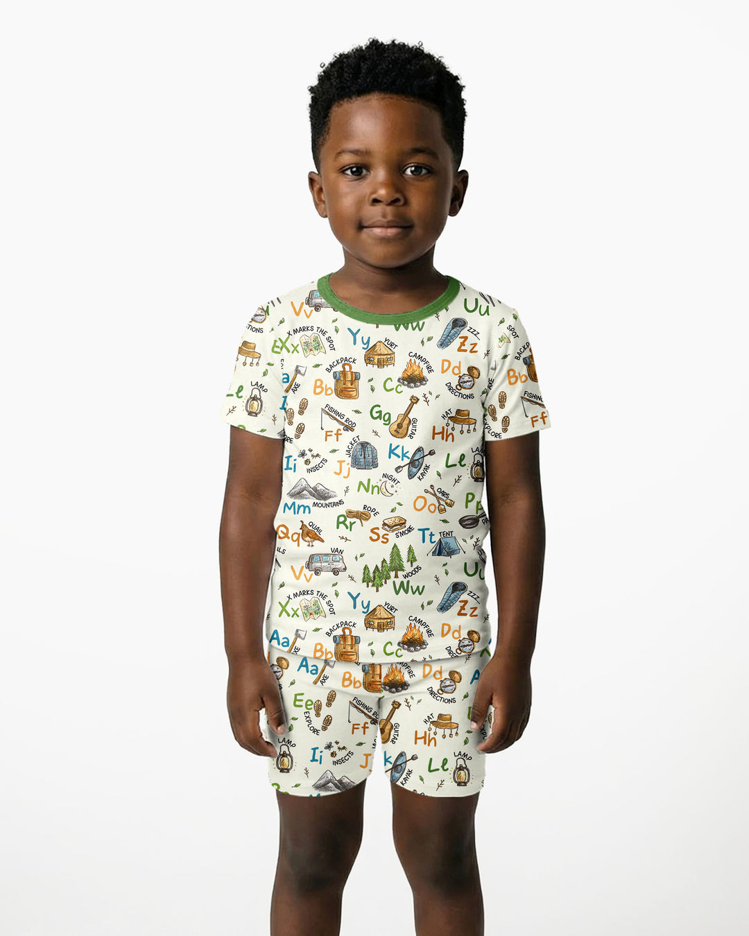 Adventure Alphabet ABCs Summer Camp Bamboo Two Piece Short Sleeve Shorts Pajama Set