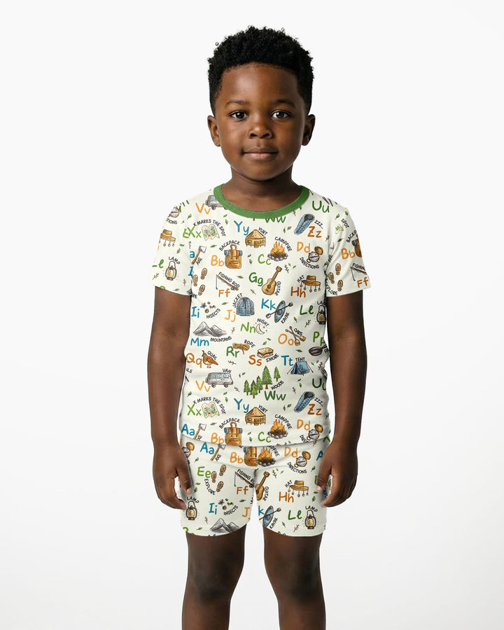 Adventure Alphabet ABCs Summer Camp Bamboo Two Piece Short Sleeve Shorts Pajama Set
