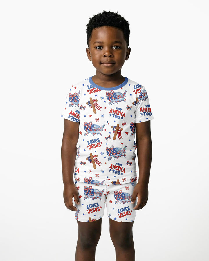 Loves Jesus And America Too Bamboo Two Piece Short Sleeve Shorts Pajama Set
