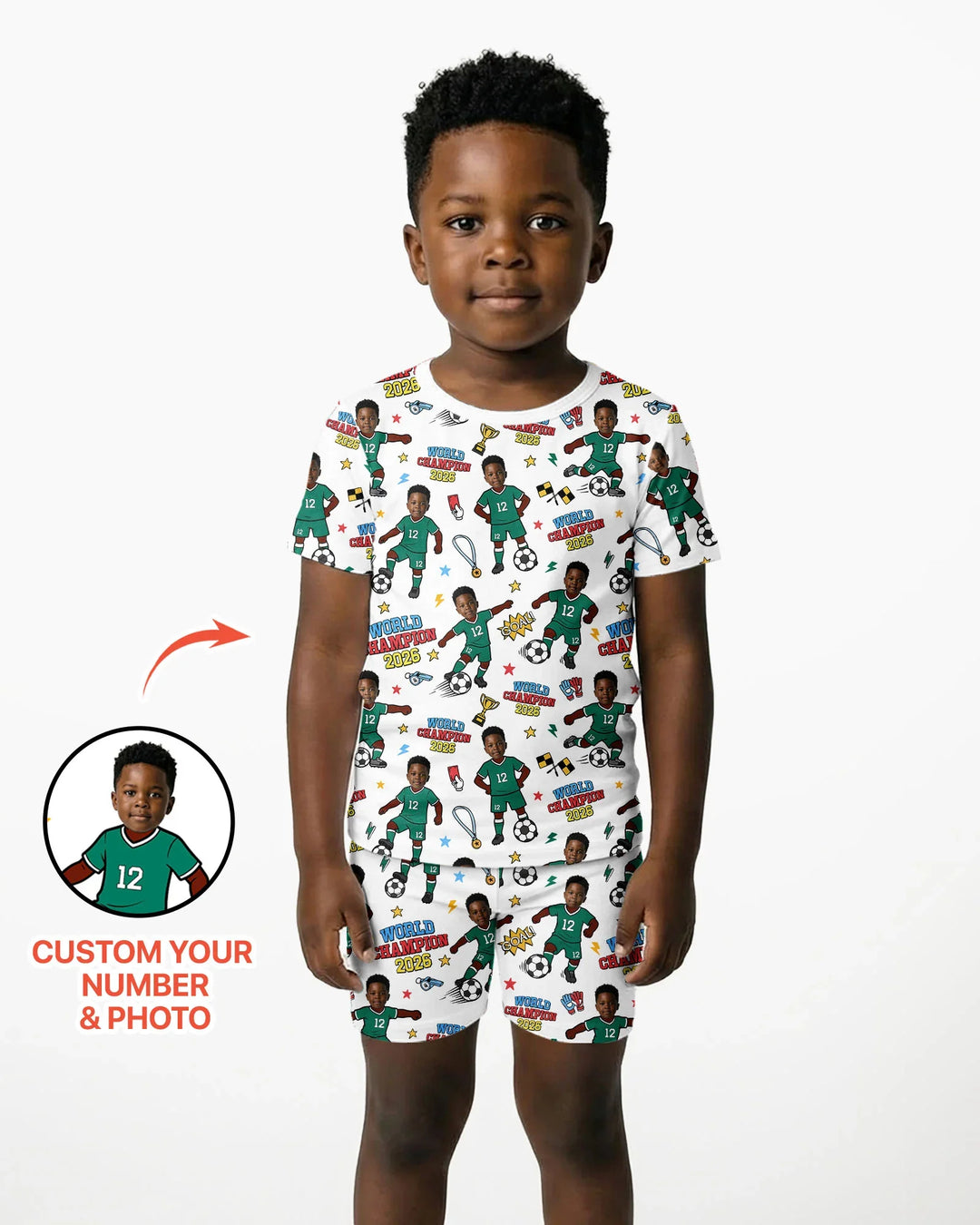 Custom Photo World Champion 2026 Family Matching Bamboo Two Piece Short Sleeve Shorts Pajama Set