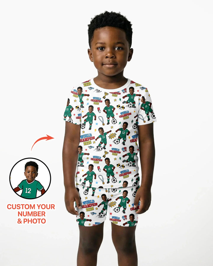 Custom Photo World Champion 2026 Family Matching Bamboo Two Piece Short Sleeve Shorts Pajama Set