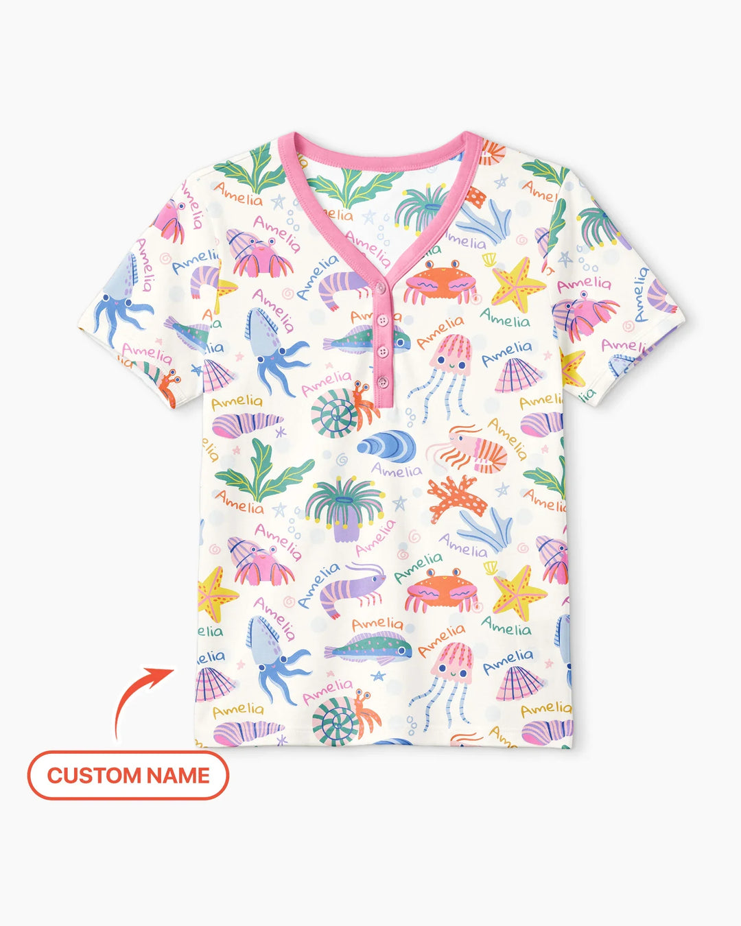 Tide Pool Pals Custom Name Bamboo Women Short Sleeve Short Pajama Set