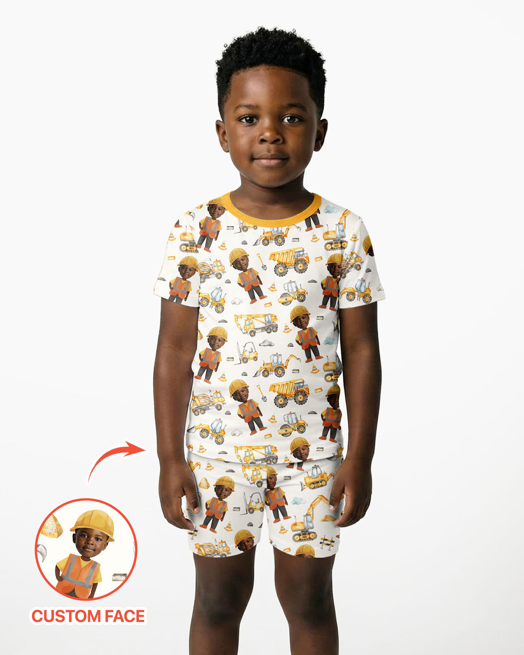 Custom Photo Little Builder Bamboo Two Piece Short Sleeve Shorts Pajama Set