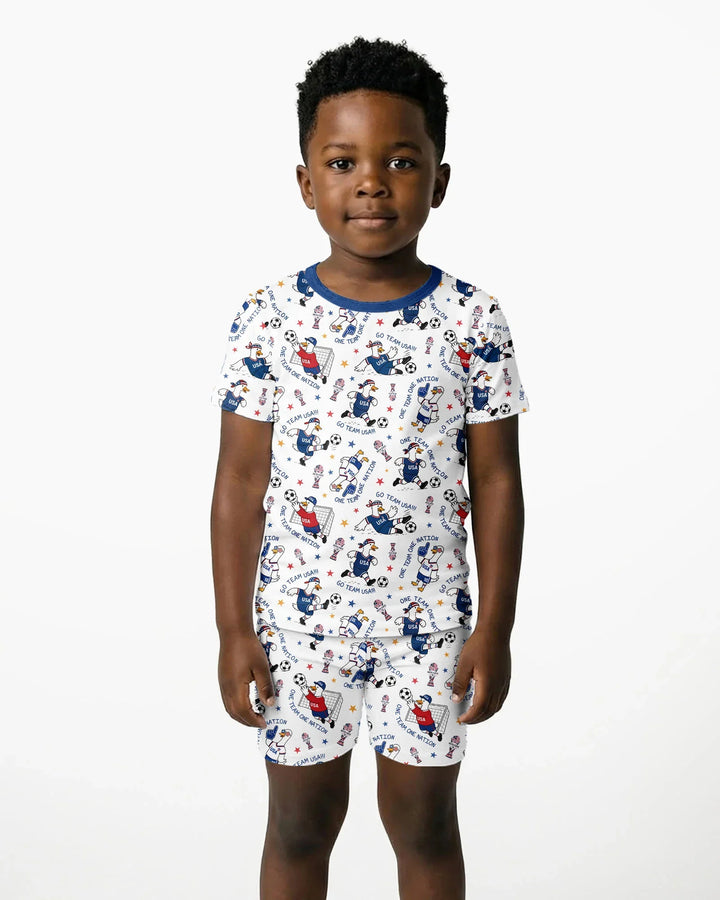 USA Soccer Goose Family Matching Bamboo Two Piece Short Sleeve Shorts Pajama Set