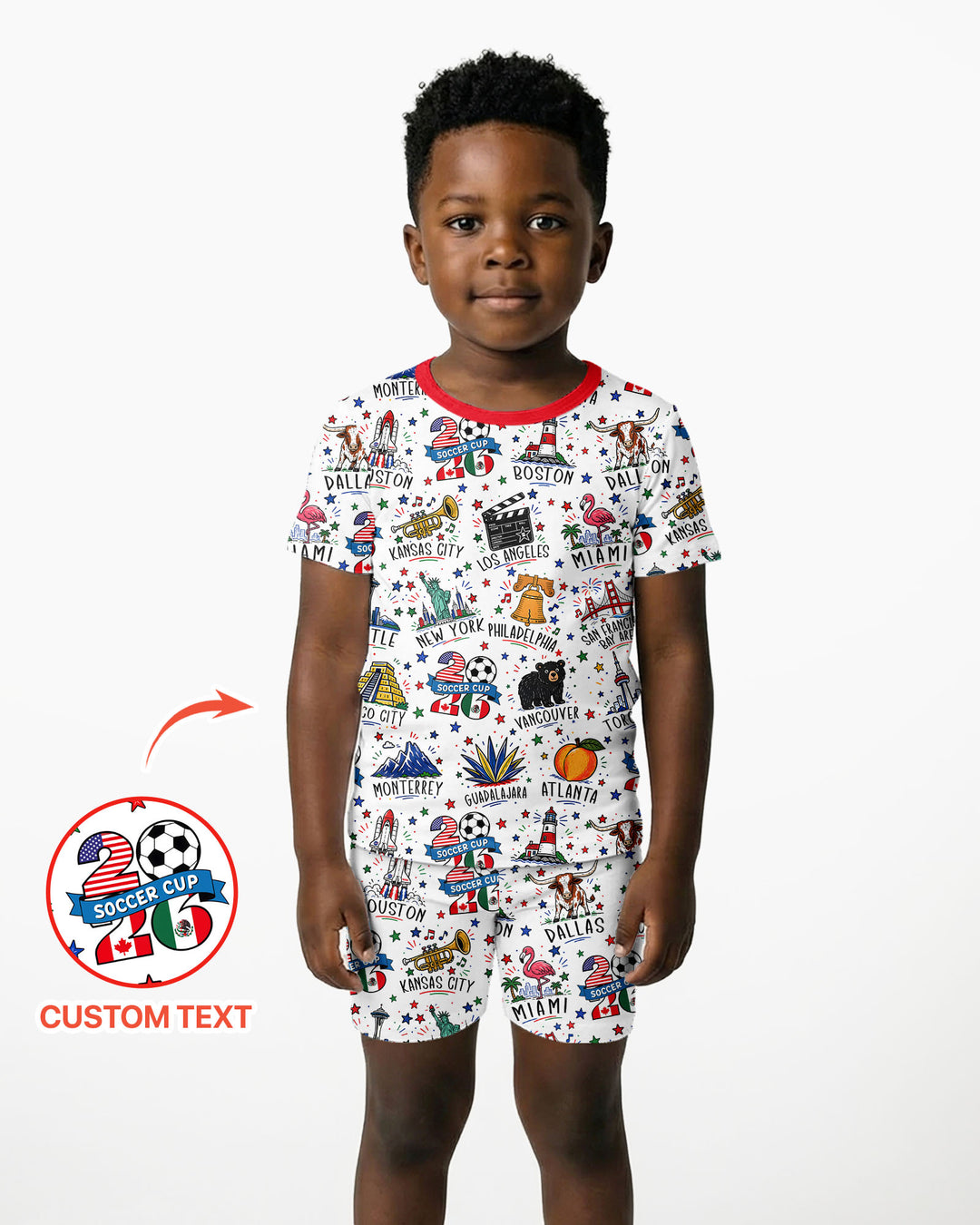 2026 Soccer Cup Host Citties Bamboo Two Piece Short Sleeve Shorts Pajama Set