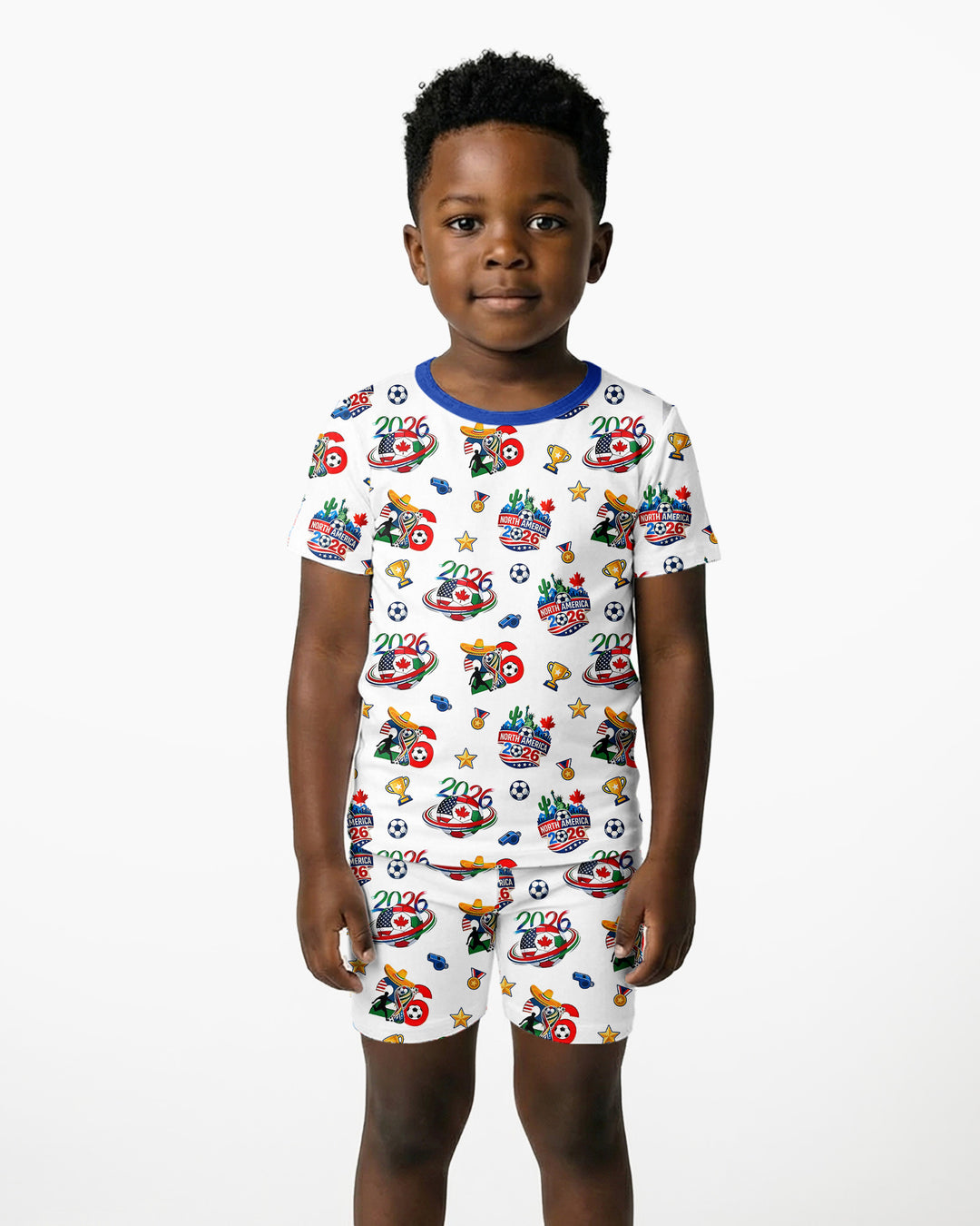 World Soccer North America 2026 Family Matching Bamboo Two Piece Short Sleeve Shorts Pajama Set