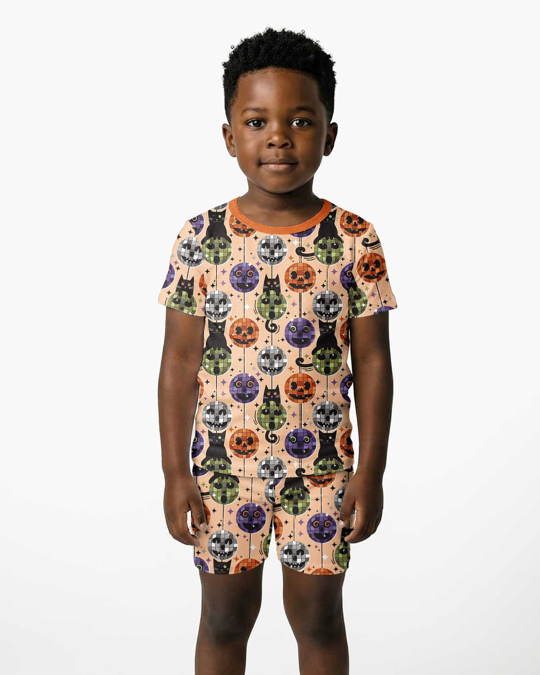Groovy Halloween Disco Cat Bamboo Two Piece Short Sleeve Shorts Pajama Set