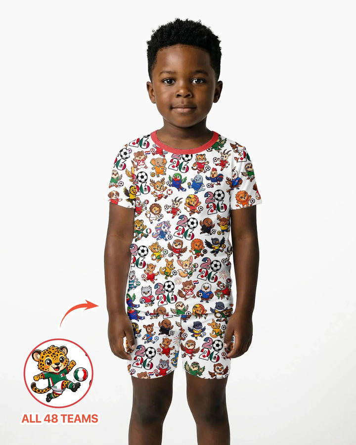 Kawaii Animals Soccer Tour 2026 Family Matching Bamboo Two Piece Short Sleeve Shorts Pajama Set