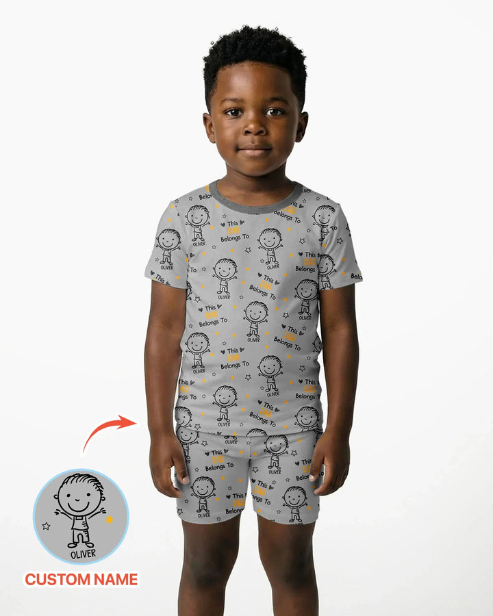 Custom Name This Dad Belongs To Doodle Bamboo Two Piece Short Sleeve Shorts Pajama Set