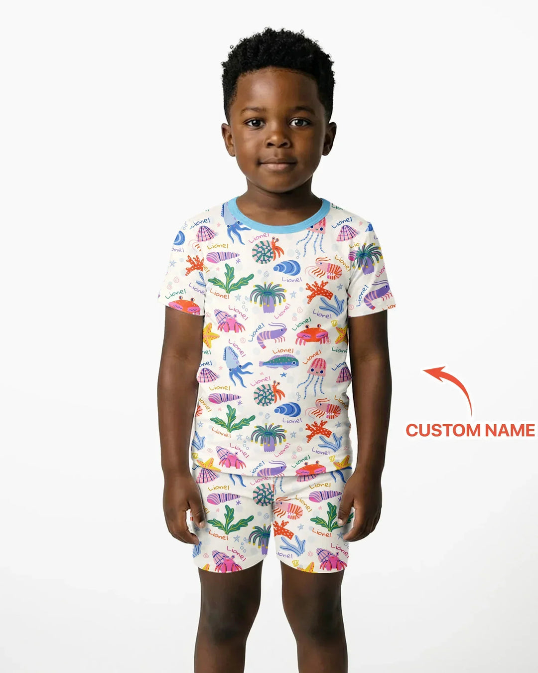 Tide Pool Pals Custom Name Bamboo Two Piece Short Sleeve Shorts Pajama Set