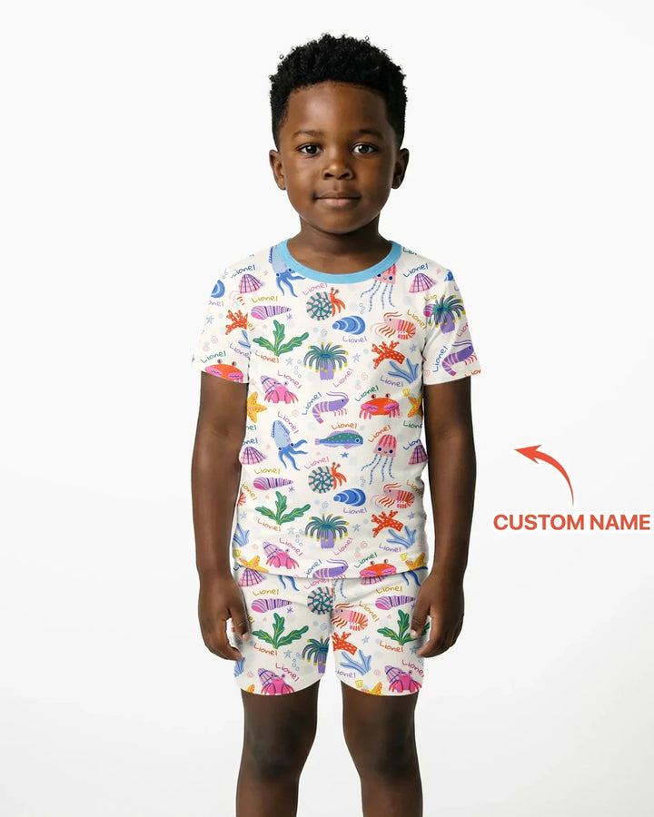 Tide Pool Pals Custom Name Bamboo Two Piece Short Sleeve Shorts Pajama Set