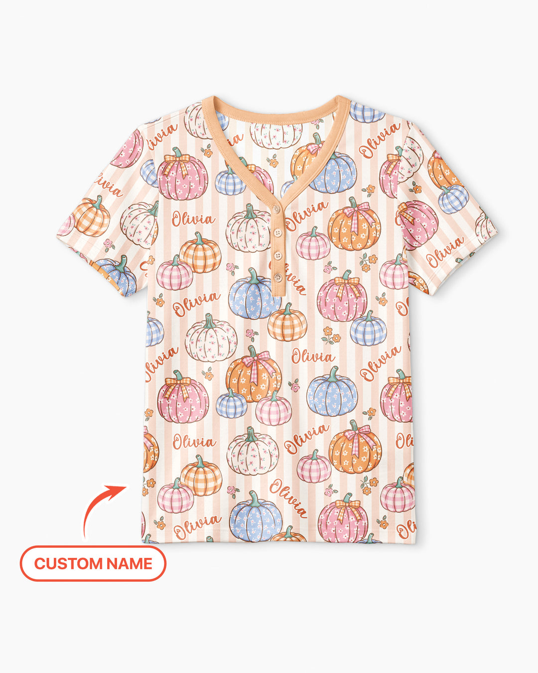 Custom Name Pumpkin Patch Bamboo Women Short Sleeve Short Pajama Set