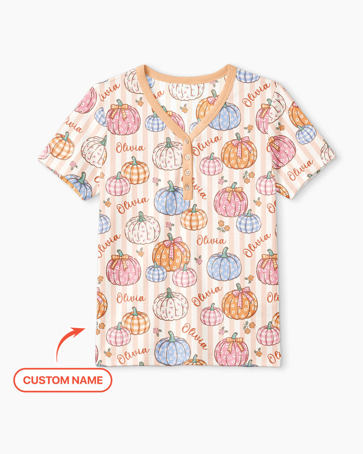 Custom Name Pumpkin Patch Bamboo Women Short Sleeve Short Pajama Set