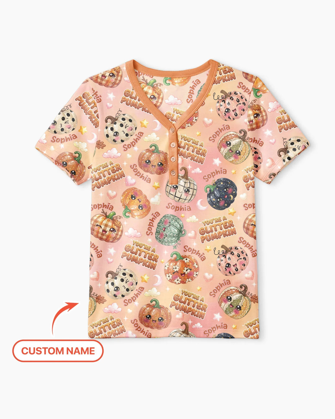 Custom Name You're A Glitter Pumpkin Bamboo Women Short Sleeve Short Pajama Set
