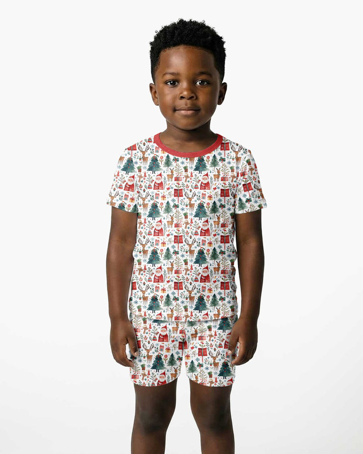 Christmas Tree Santa Bamboo Two Piece Short Sleeve Shorts Pajama Set