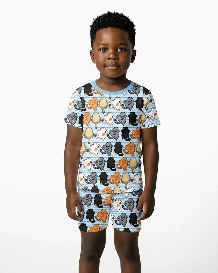Funny Cat Butts Club Family Matching Bamboo Two Piece Short Sleeve Shorts Pajama Set