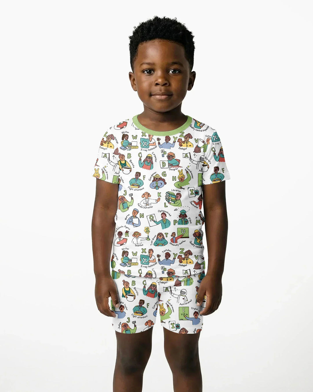 Jobs Alphabet Bamboo Two Piece Short Sleeve Shorts Pajama Set